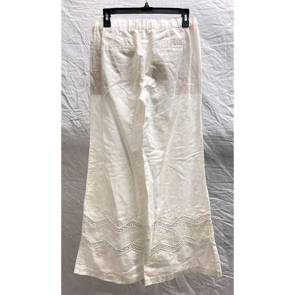 NEW Elevenses Anthropologie White Crochet Trim Wide Leg Pants 2 - Picture 2 of 6